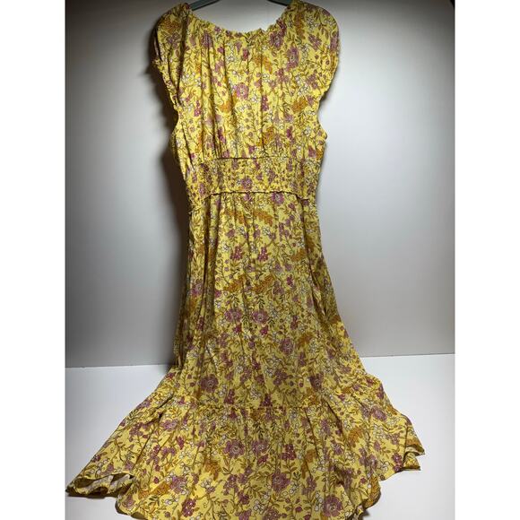 Old Navy Plus Sz 2XL Yellow Floral Midi Dress Cottage Core Peasant Prairie - Picture 5 of 10